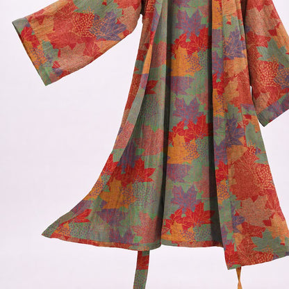 Kimono in cotone con motivo a foglie d'acero autunnali - image 3