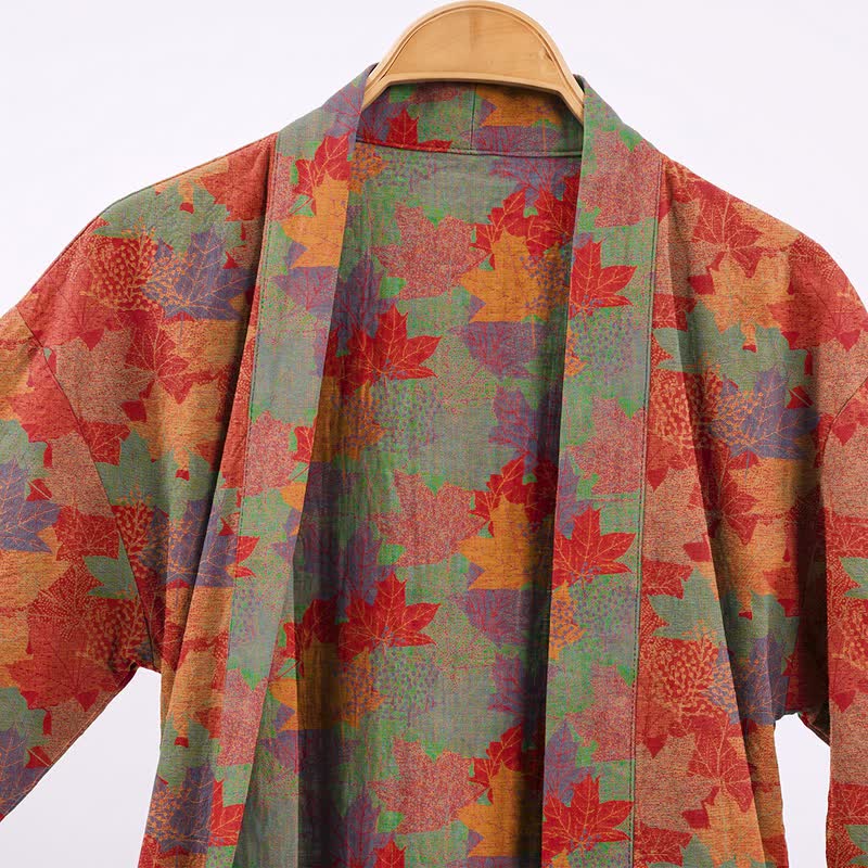 Kimono in cotone con motivo a foglie d'acero autunnali - image 2