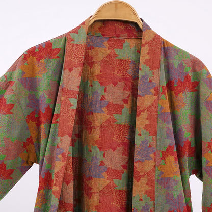 Kimono in cotone con motivo a foglie d'acero autunnali - image 7