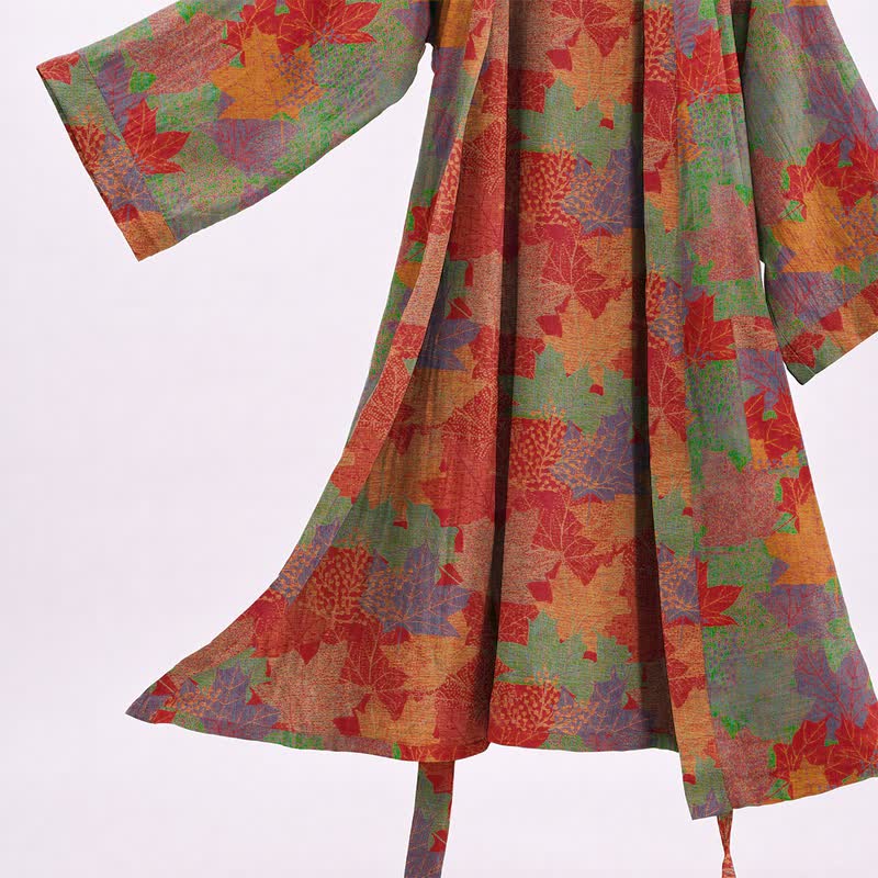 Kimono in cotone con motivo a foglie d'acero autunnali - image 9