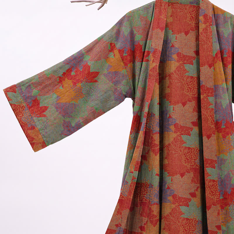 Kimono in cotone con motivo a foglie d'acero autunnali - image 8