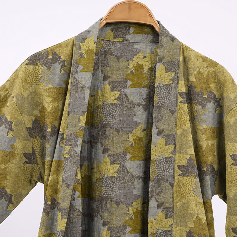 Kimono in cotone con motivo a foglie d'acero autunnali - image 13