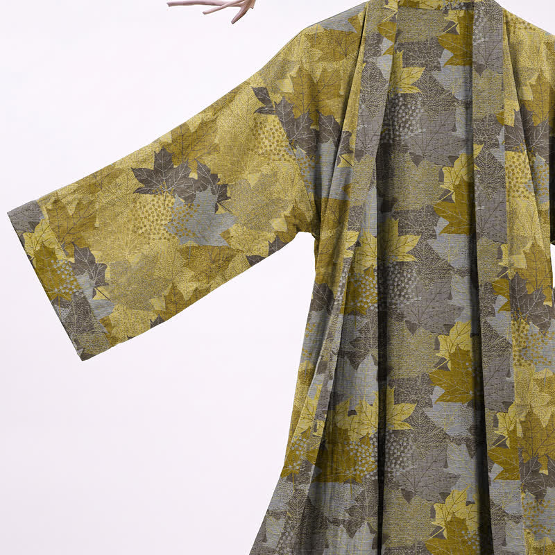 Kimono in cotone con motivo a foglie d'acero autunnali - image 14