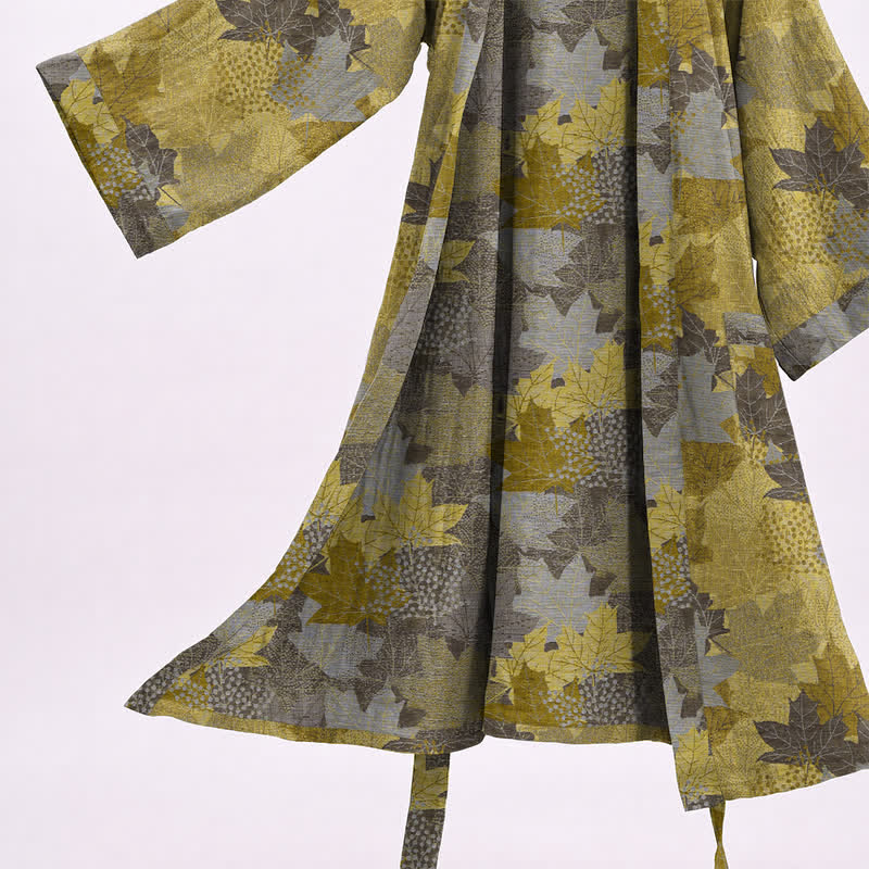 Kimono in cotone con motivo a foglie d'acero autunnali - image 15