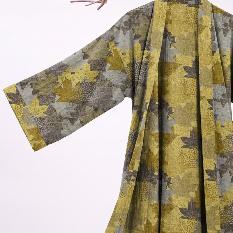 Kimono in cotone con motivo a foglie d'acero autunnali - image 20