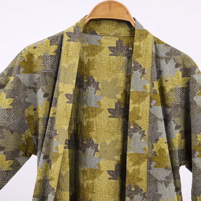 Kimono in cotone con motivo a foglie d'acero autunnali - image 19