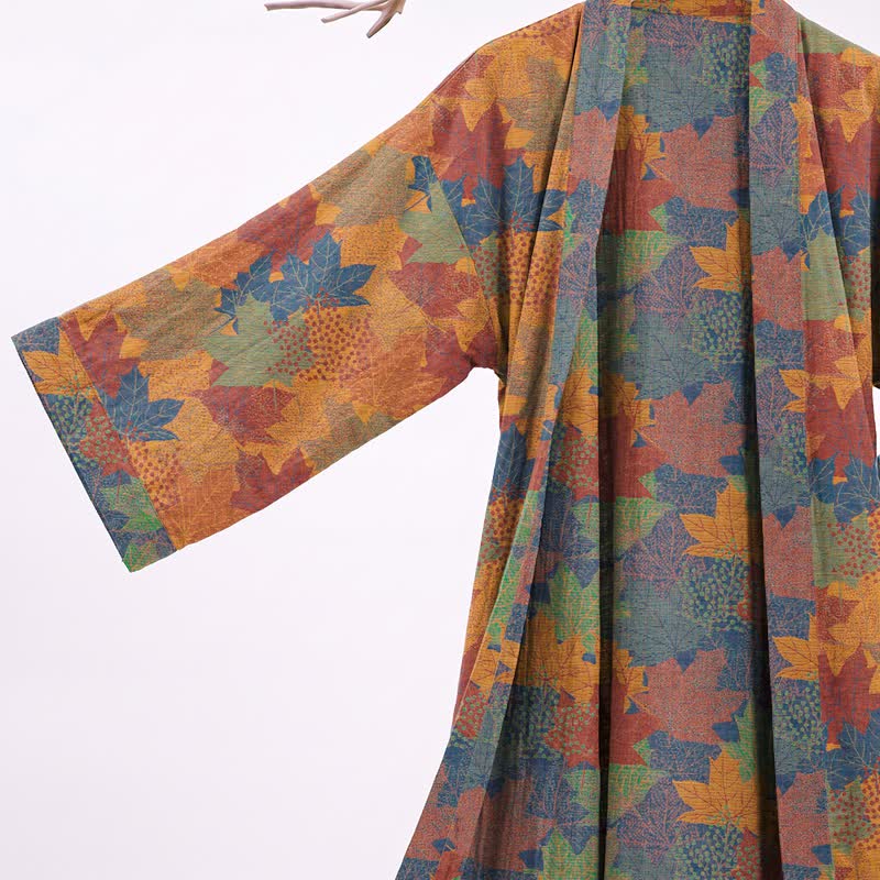 Kimono in cotone con motivo a foglie d'acero autunnali - image 26