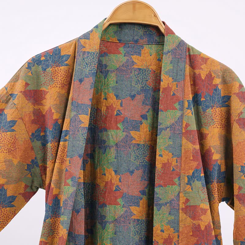 Kimono in cotone con motivo a foglie d'acero autunnali - image 25
