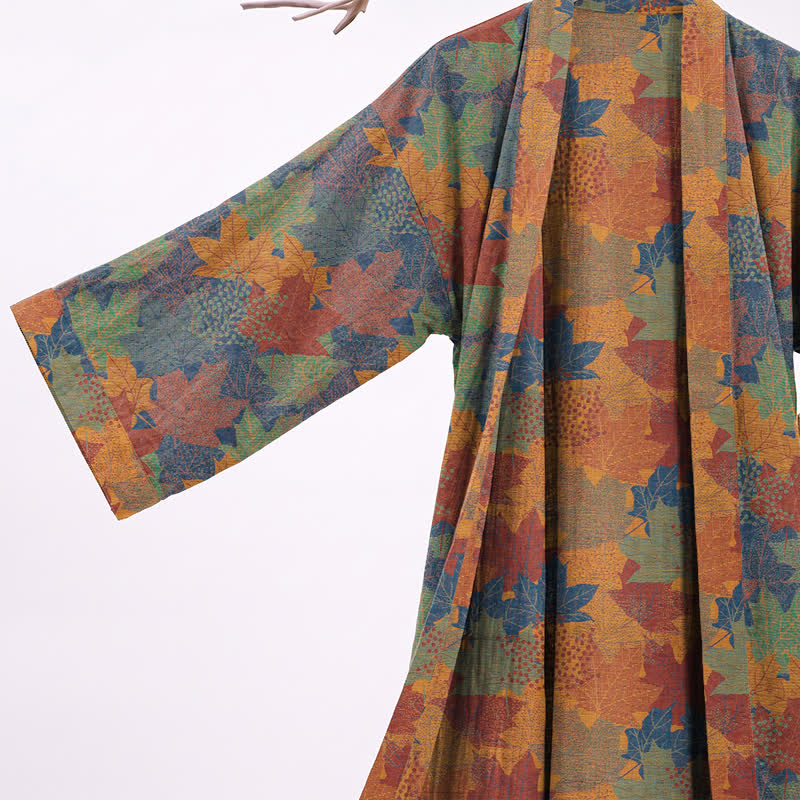 Kimono in cotone con motivo a foglie d'acero autunnali - image 32
