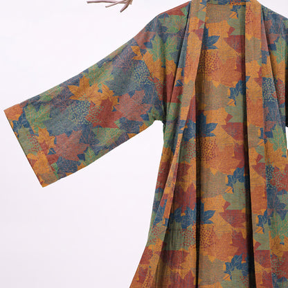 Kimono in cotone con motivo a foglie d'acero autunnali - image 32