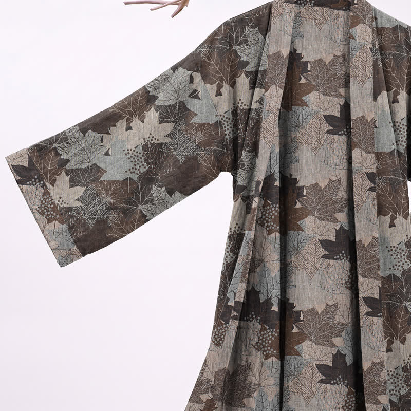 Kimono in cotone con motivo a foglie d'acero autunnali - image 38