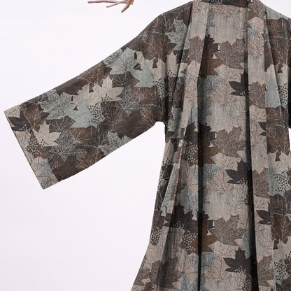 Kimono in cotone con motivo a foglie d'acero autunnali - image 38