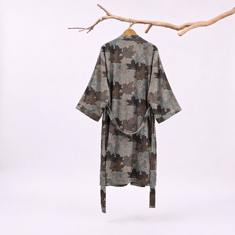 Kimono in cotone con motivo a foglie d'acero autunnali - image 42