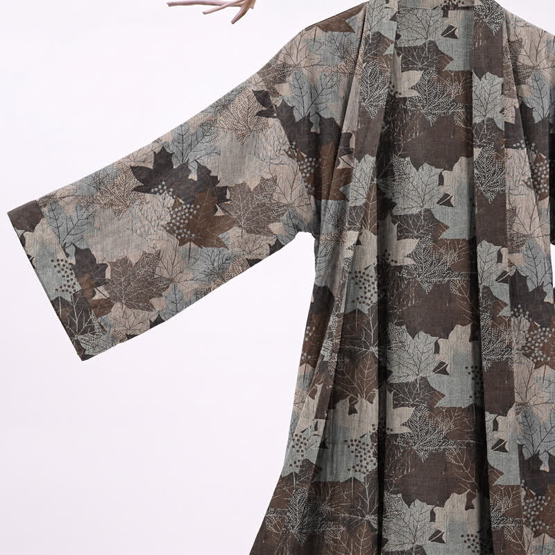 Kimono in cotone con motivo a foglie d'acero autunnali - image 44
