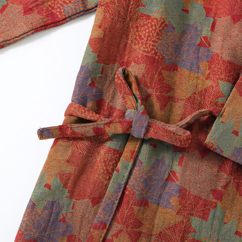 Set pigiama kimono in cotone con motivo foglia d'acero - image 3