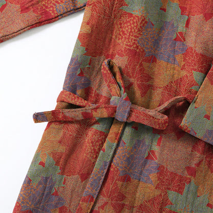 Set pigiama kimono in cotone con motivo foglia d'acero - image 3