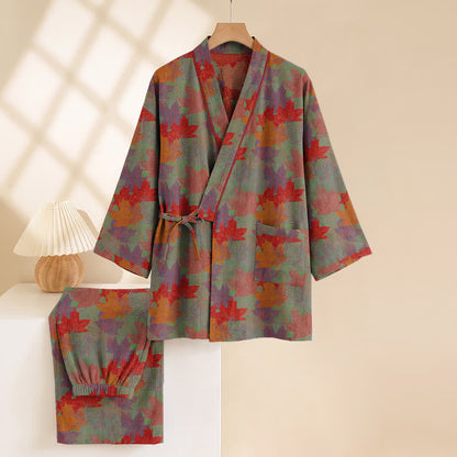 Set pigiama kimono in cotone con motivo foglia d'acero - image 10
