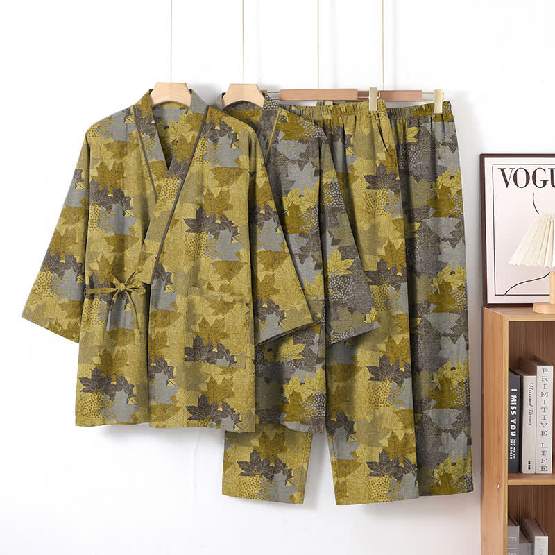 Set pigiama kimono in cotone con motivo foglia d'acero - image 16
