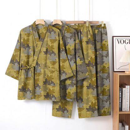 Set pigiama kimono in cotone con motivo foglia d'acero - image 16