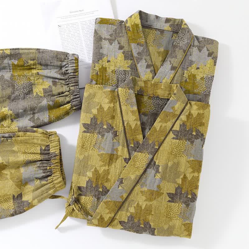 Set pigiama kimono in cotone con motivo foglia d'acero - image 22