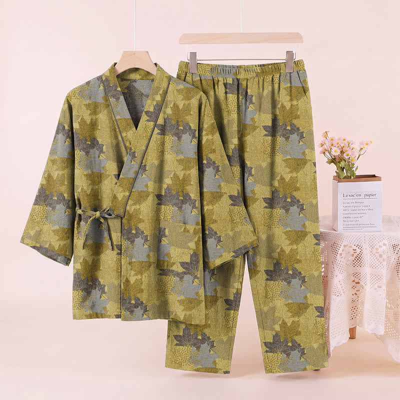 Set pigiama kimono in cotone con motivo foglia d'acero - image 17