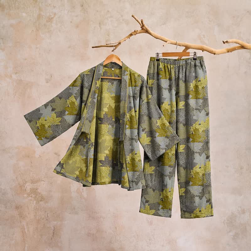 Set pigiama kimono in cotone con motivo foglia d'acero - image 29