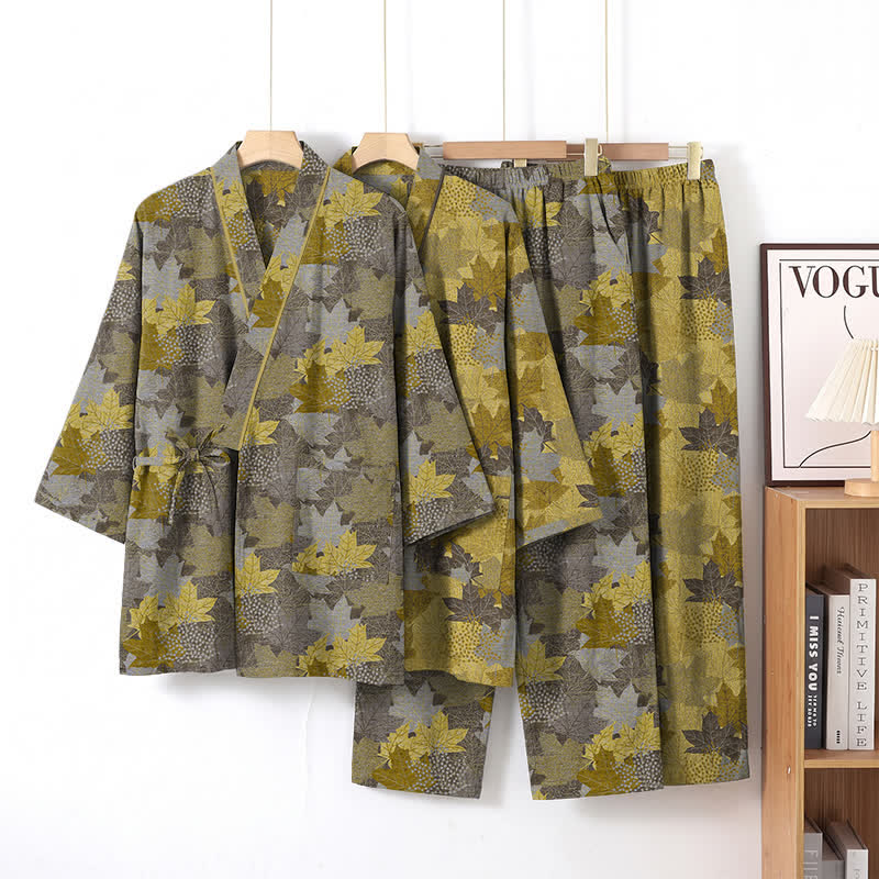 Set pigiama kimono in cotone con motivo foglia d'acero - image 24
