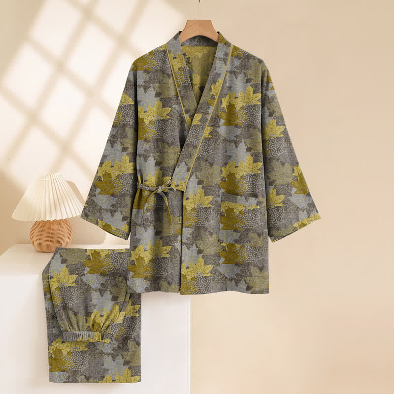 Set pigiama kimono in cotone con motivo foglia d'acero - image 26
