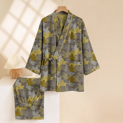 Set pigiama kimono in cotone con motivo foglia d'acero - image 26