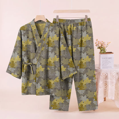 Set pigiama kimono in cotone con motivo foglia d'acero - image 25
