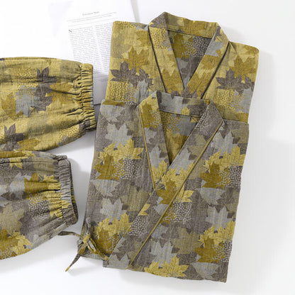 Set pigiama kimono in cotone con motivo foglia d'acero - image 30