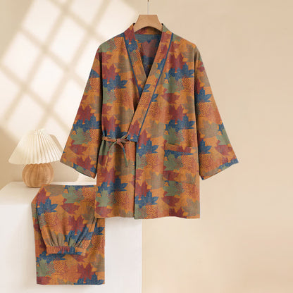 Set pigiama kimono in cotone con motivo foglia d'acero - image 34