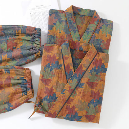 Set pigiama kimono in cotone con motivo foglia d'acero - image 38