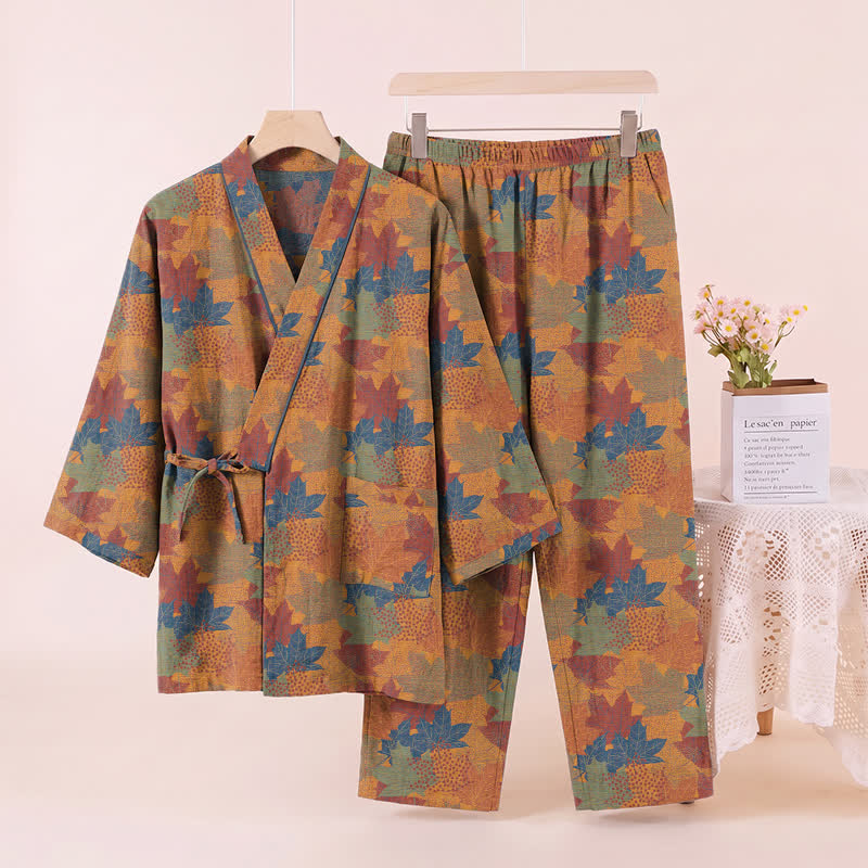Set pigiama kimono in cotone con motivo foglia d'acero - image 33