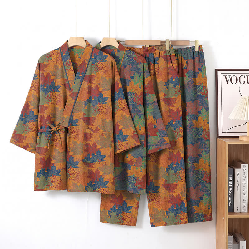 Set pigiama kimono in cotone con motivo foglia d'acero - image 32