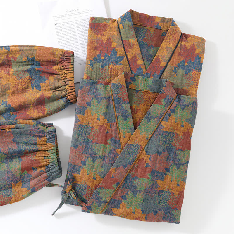 Set pigiama kimono in cotone con motivo foglia d'acero - image 46