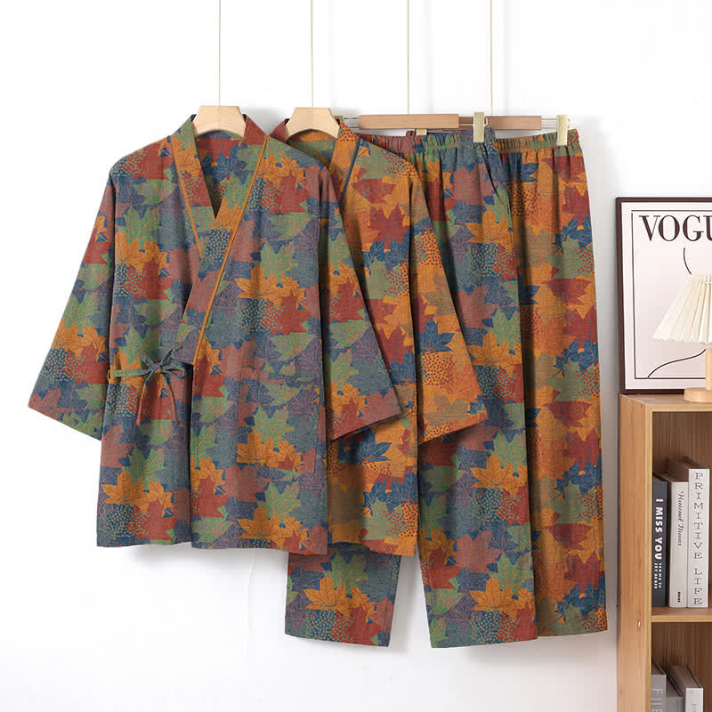 Set pigiama kimono in cotone con motivo foglia d'acero - image 40