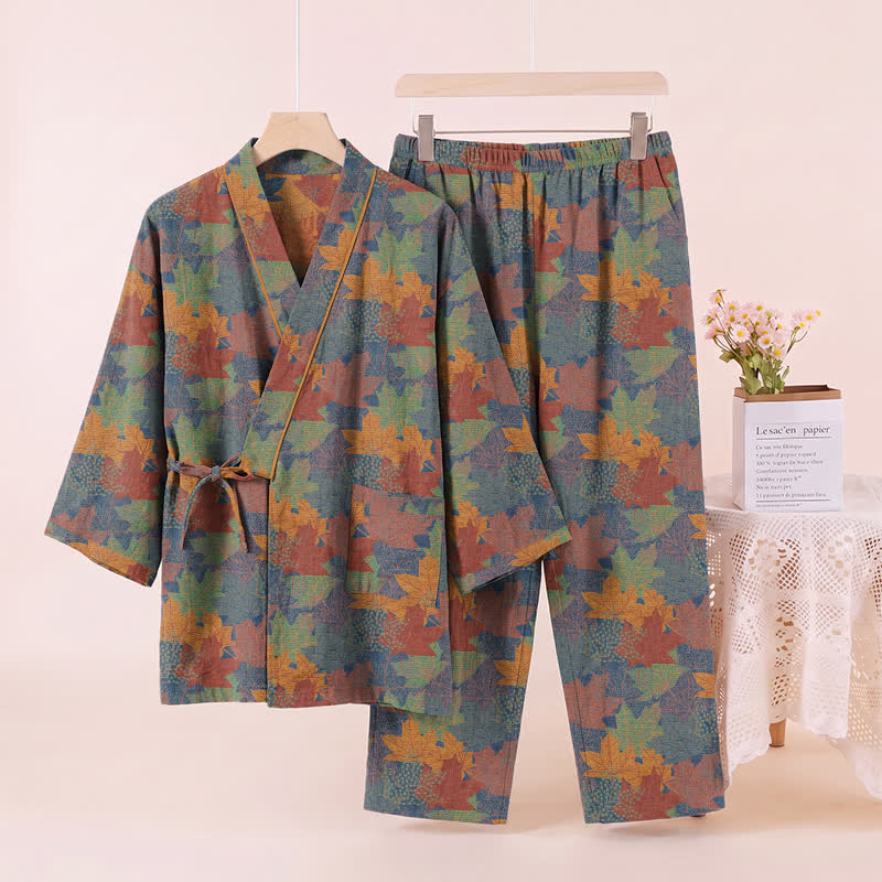 Set pigiama kimono in cotone con motivo foglia d'acero - image 41