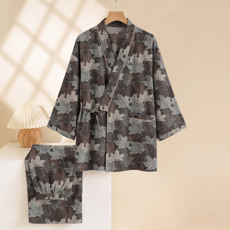 Set pigiama kimono in cotone con motivo foglia d'acero - image 50