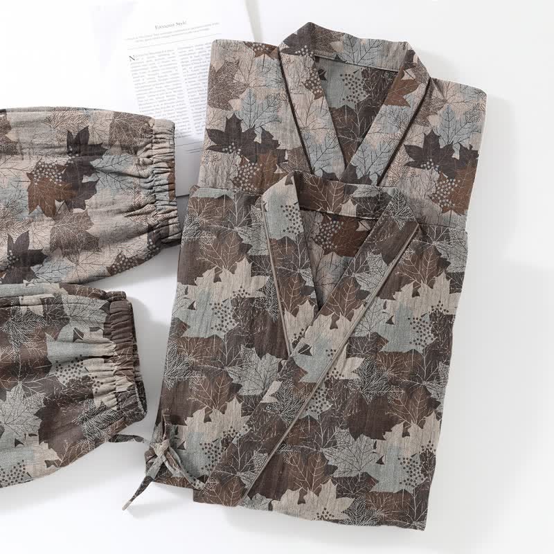 Set pigiama kimono in cotone con motivo foglia d'acero - image 54