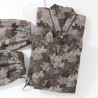 Set pigiama kimono in cotone con motivo foglia d'acero - image 54