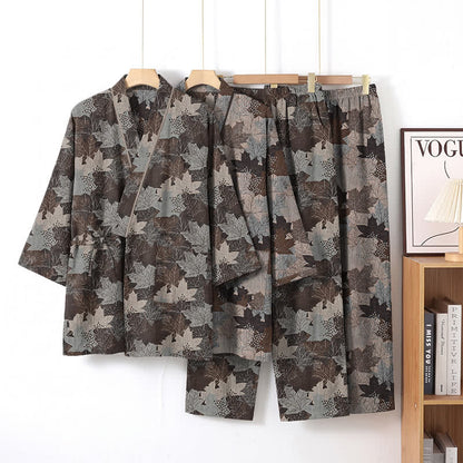 Set pigiama kimono in cotone con motivo foglia d'acero - image 48