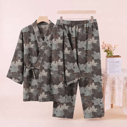 Set pigiama kimono in cotone con motivo foglia d'acero - image 49