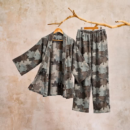 Set pigiama kimono in cotone con motivo foglia d'acero - image 53