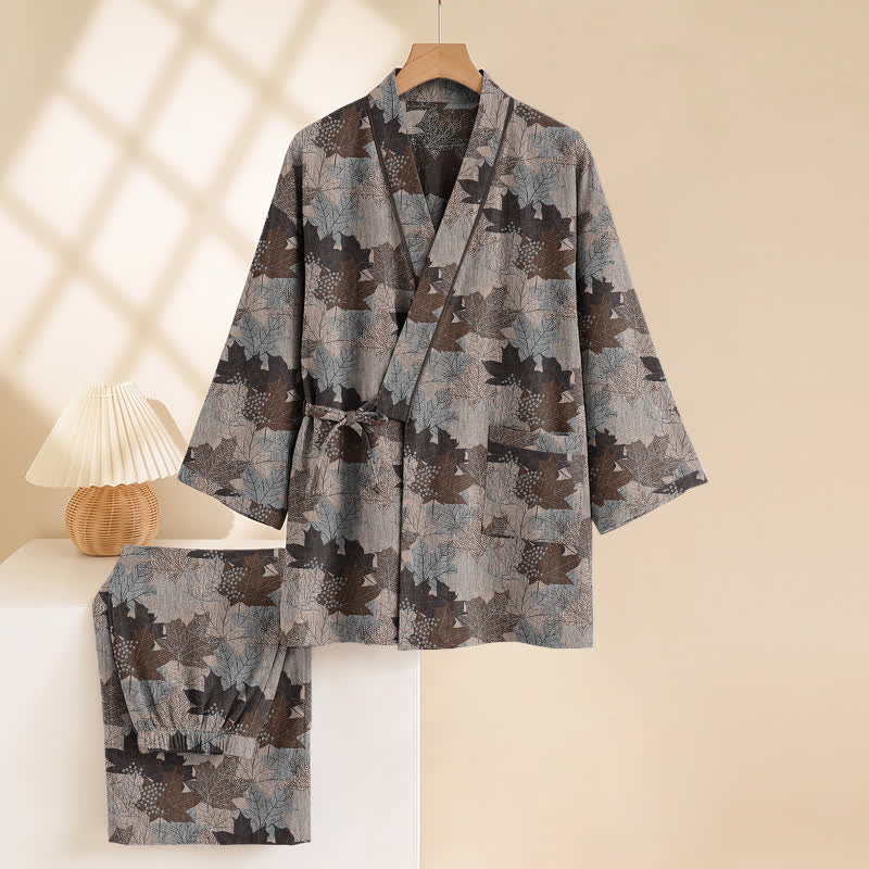 Set pigiama kimono in cotone con motivo foglia d'acero - image 58