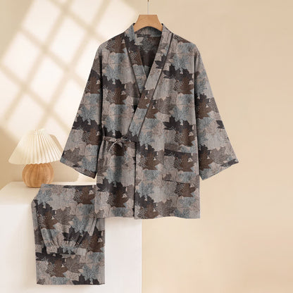 Set pigiama kimono in cotone con motivo foglia d'acero - image 58