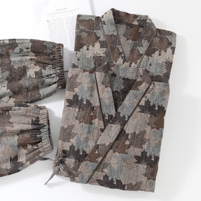 Set pigiama kimono in cotone con motivo foglia d'acero - image 62