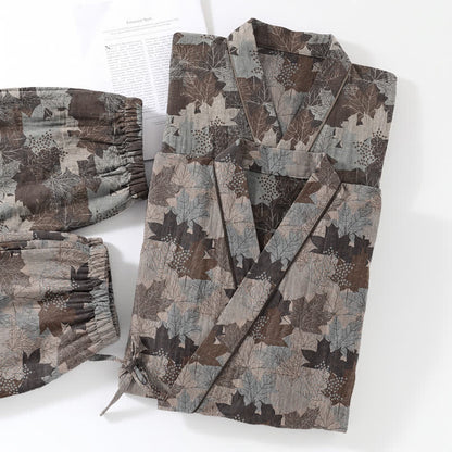 Set pigiama kimono in cotone con motivo foglia d'acero - image 62