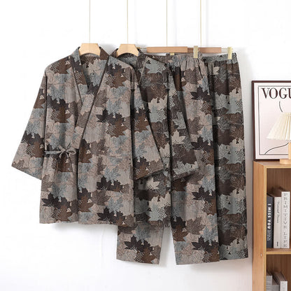 Set pigiama kimono in cotone con motivo foglia d'acero - image 56