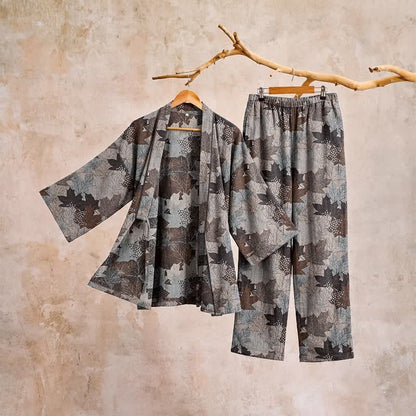 Set pigiama kimono in cotone con motivo foglia d'acero - image 61